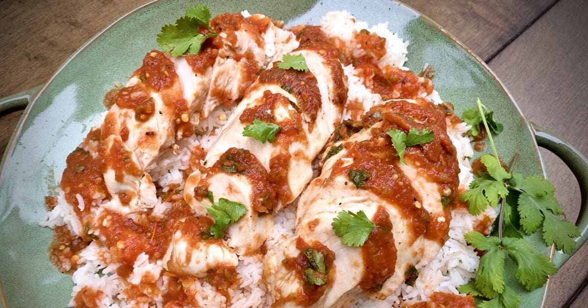 20 Easy Dinners My Family Claims Are Restaurant-Quality a Plate of Salsa Chicken and Rice Crock Pot Recipe