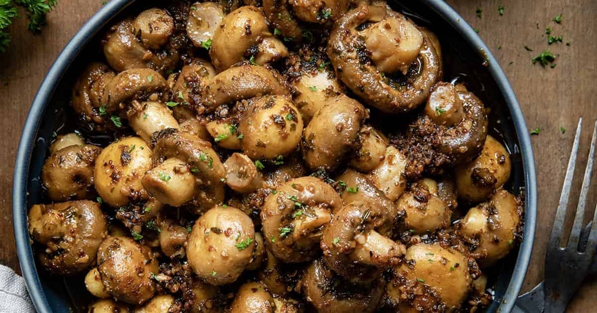 Mouthwatering Sides Close Up of a Bowl Filled with Cowboy Mushrooms