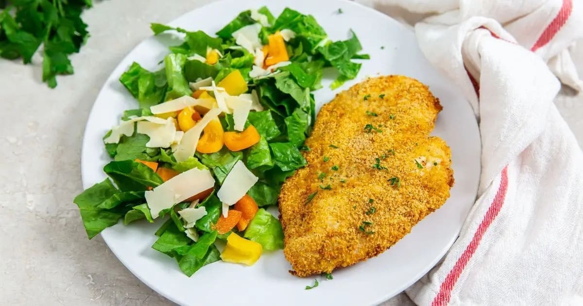 Tasty Chicken Air Fryer Recipes a Plate of Easy Air Fryer Shake n Bake Chicken Breast with a Salad