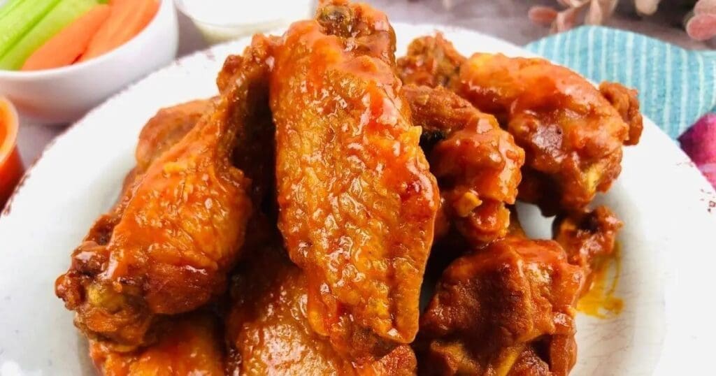Buffalo Air Fryer Chicken Wings Close Up of a Plate of Gluten-Free Chicken Wings