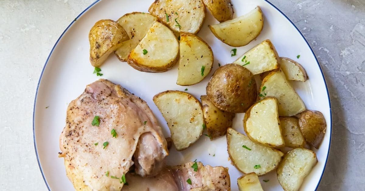 Recipes for Air Fryer Chicken Thighs a Plate of Air Fryer Chicken Thighs and Potatoes