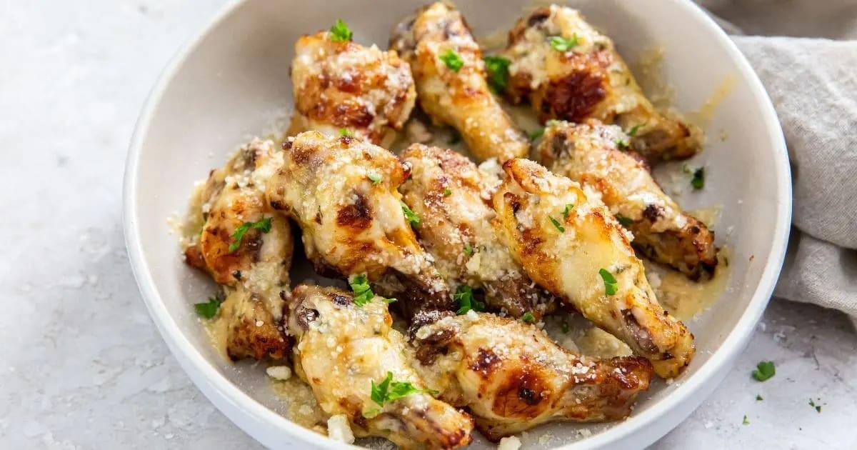 Best Chicken Air Fryer Snacks for Kids a Bowl of Air Fryer Garlic Parmesan Wings