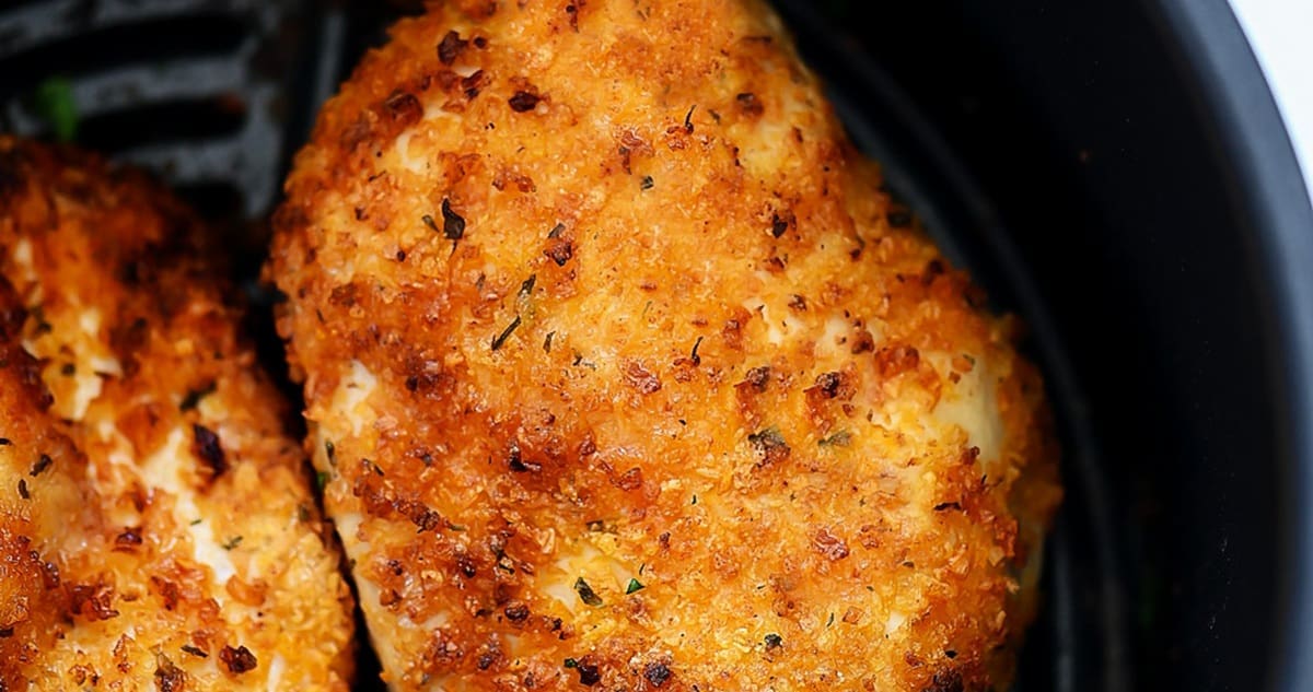 Air Fryer Parmesan Crusted Chicken Breast Recipes Close Up of Air Fryer Ranch Chicken