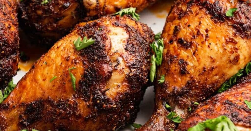 Chicken Legs in Air Fryer Recipes Close Up of Easy Air Fryer Cajun Chicken Drumsticks on a Plate
